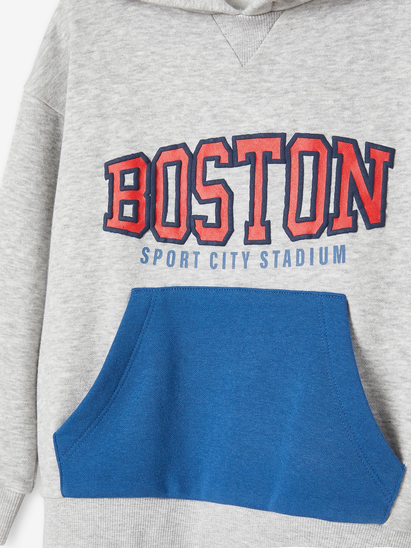 Sweat à capuche sport motif team Boston garçon gris chiné