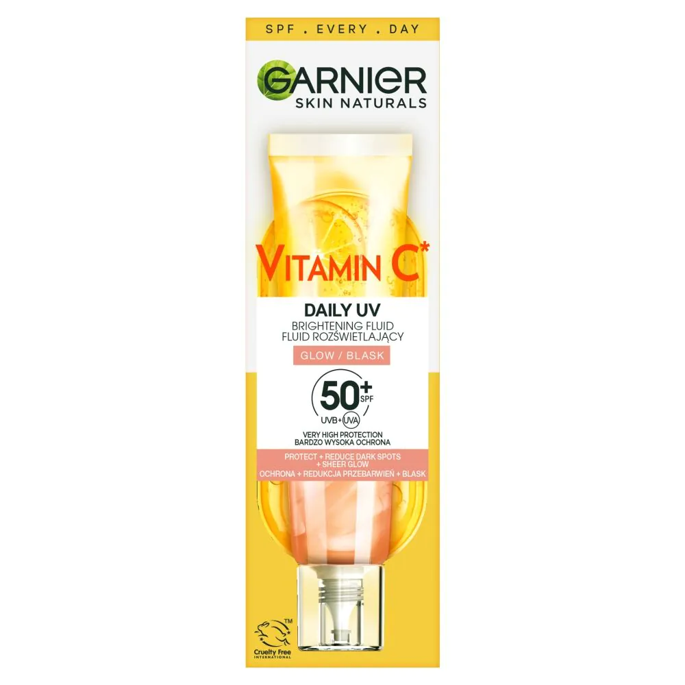„Garnier Skin Naturals“ vitamino C dieninis fluidas nuo saulės su SPF50+, skaidrus švytėjimas
