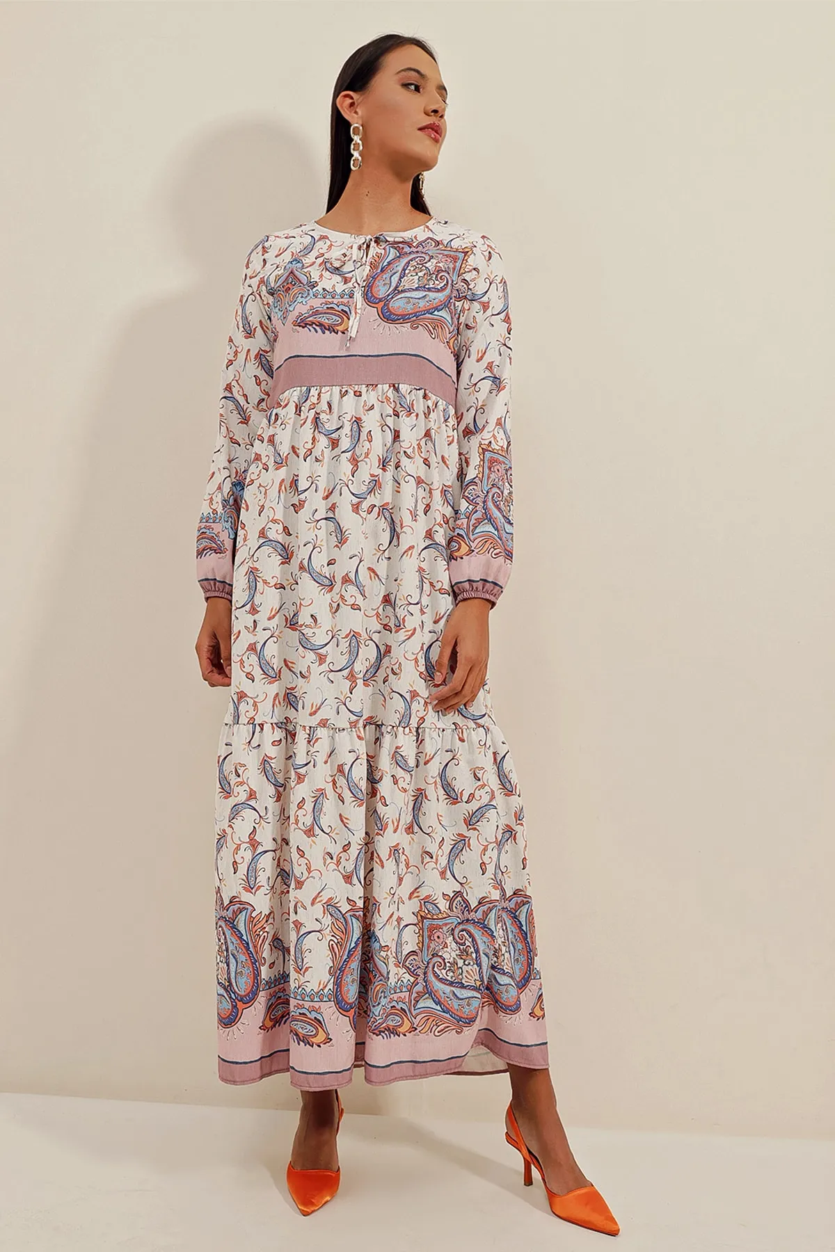 Bigdart  1947 Gemustertes langes Leinenkleid – A. Lila