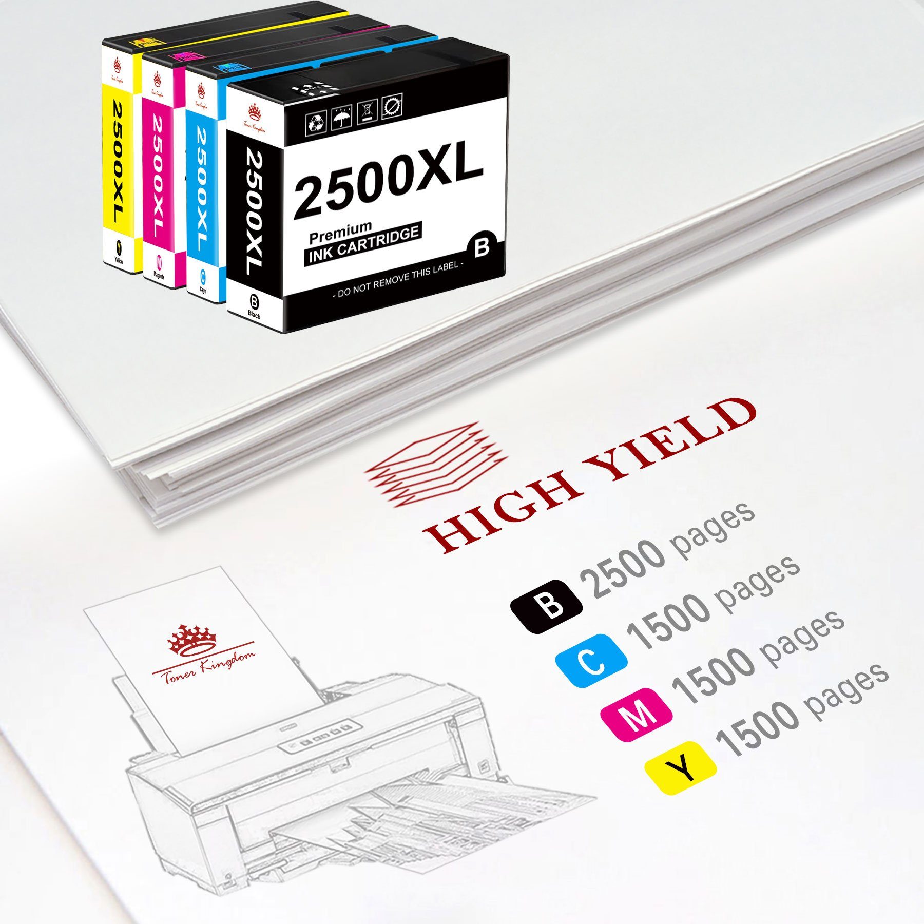 Toner Kingdom 4er-Farben 2500XL Kompatibel Canon PGI-2500 XL Multipack Tintenpatrone (Canon Maxify IB4000 IB4050 IB4150 MB5000 MB5050 MB5100 MB5150 MB5155, MB5300 MB5350 MB5400 MB5450 MB5455)