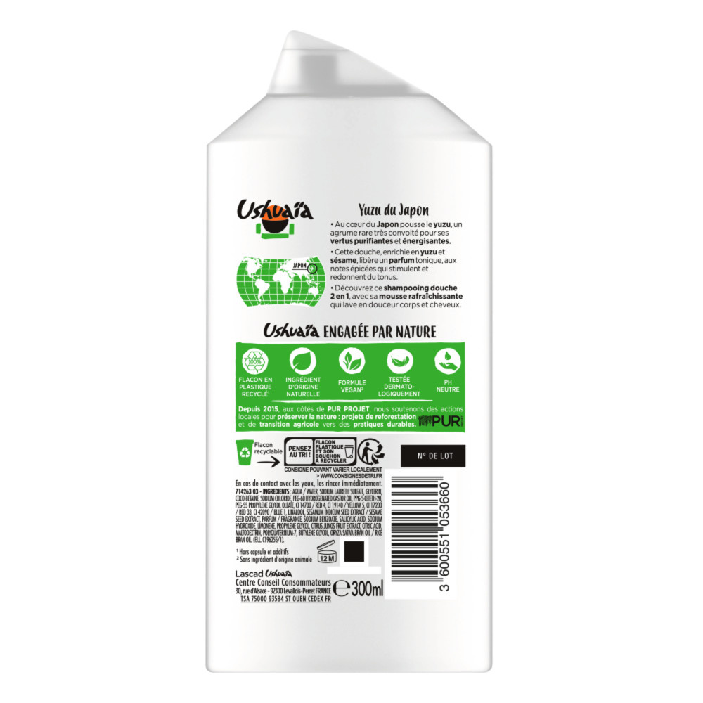 ushuaïa Ushuaïa Shampooing Douche Sésame & Yuzu300ml Shampooing Douche Sésame & Yuzu