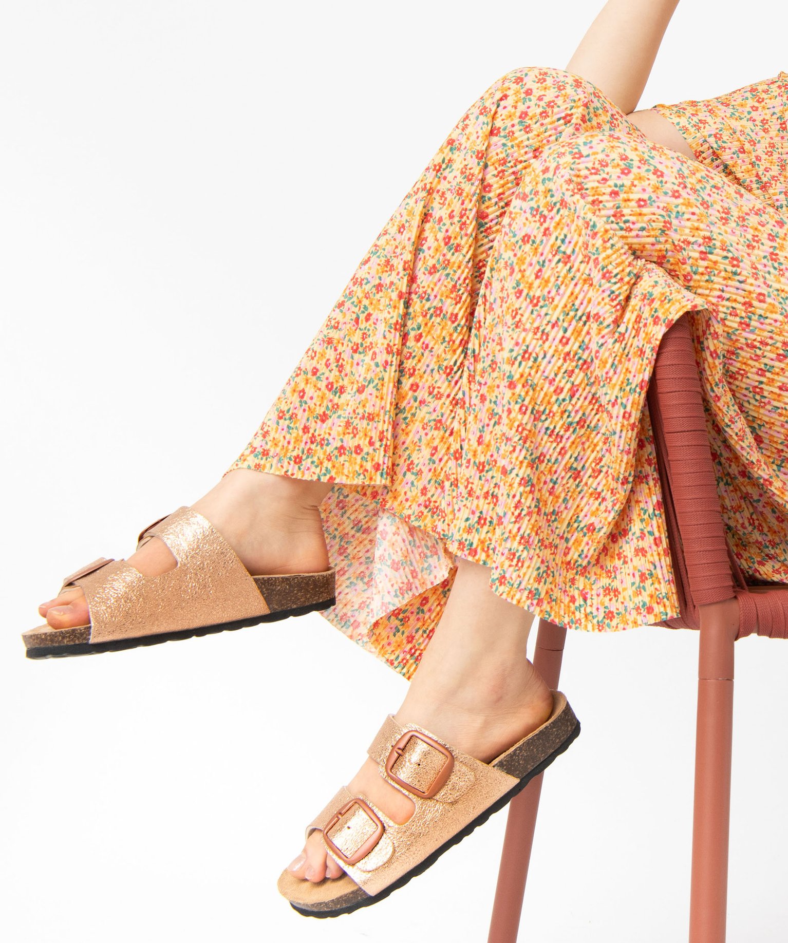 Mules femme à double bride à boucles unies rose | GEMO