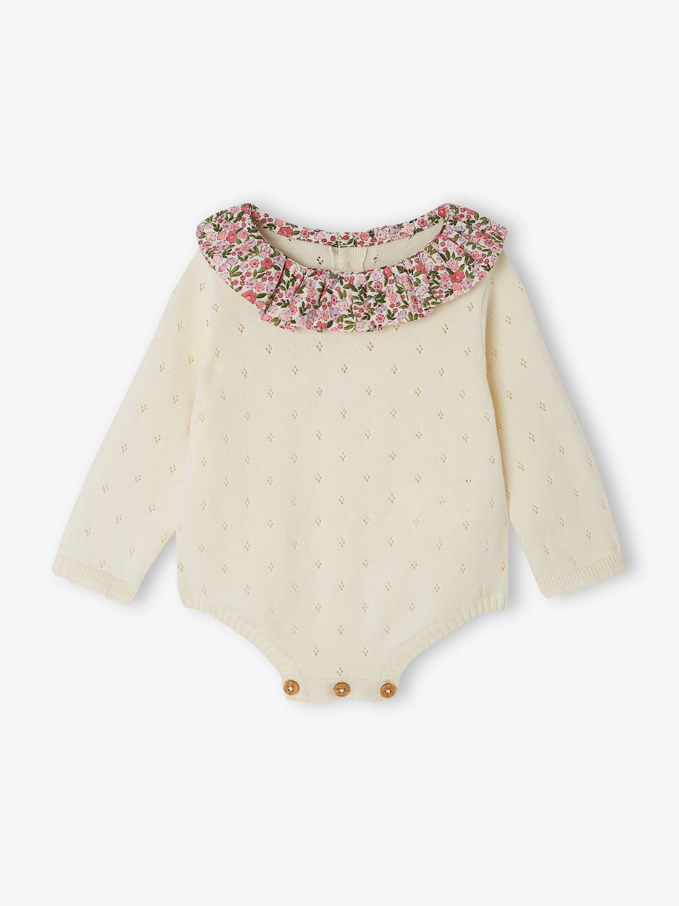 Vertbaudet Baby-Set: Kurzoverall & Haarband - wollweiß
