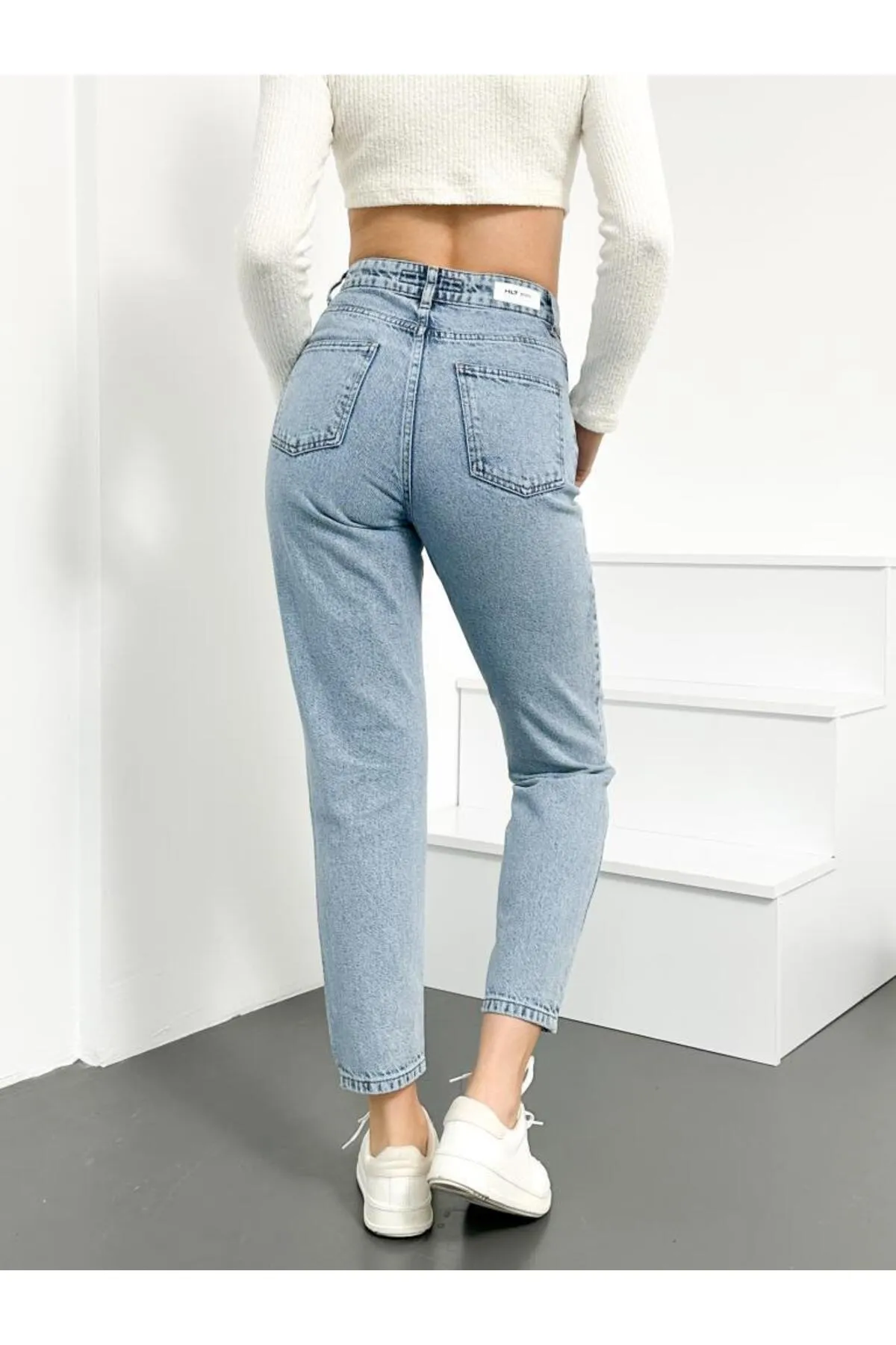 HLT JEANS  Blue Snow Damen-Mom-Jeans mit hoher Taille, Lycra-frei, Denim-Hose aus 100 % Baumwolle, Anna-Modell