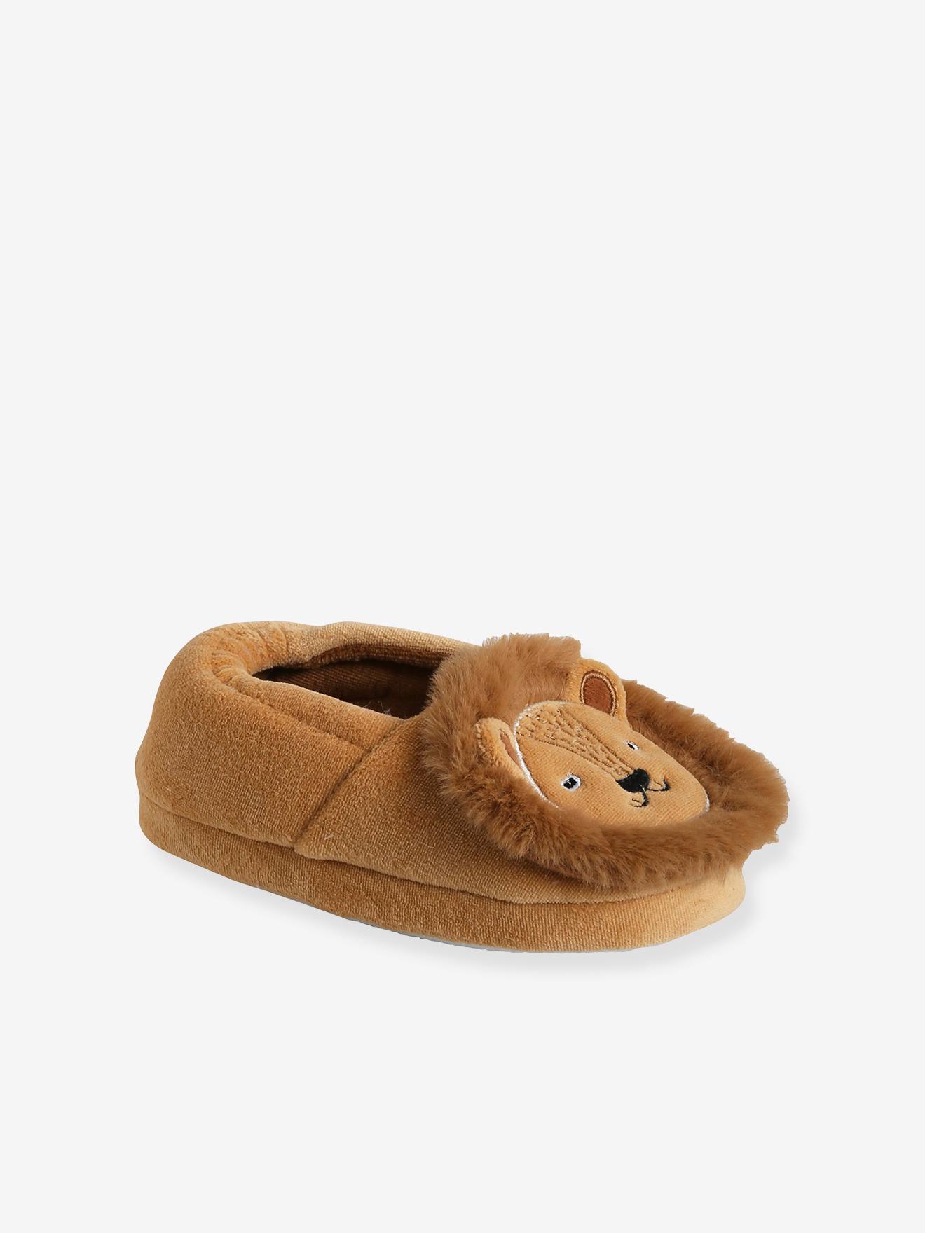 Chaussons intérieur velours enfant lion cappuccino