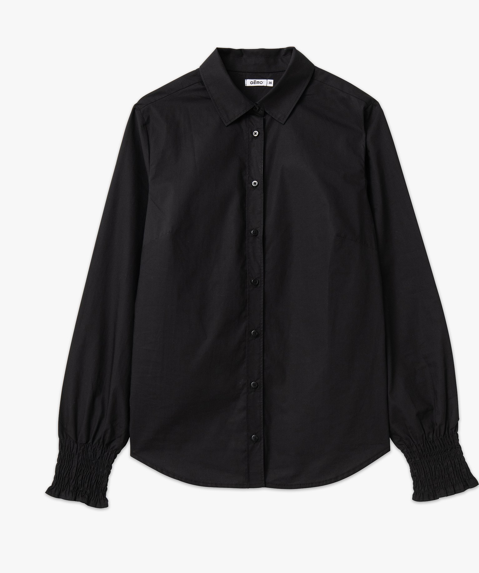 Chemise à manches longues avec poignets smockés femme noir | GEMO
