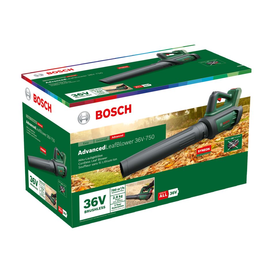 Soffiatore per foglie a batteria Bosch Green 06008C6001 AdvancedLeafBlower 36V-750 (batterie e caricabatterie esclusi, nella confezione)