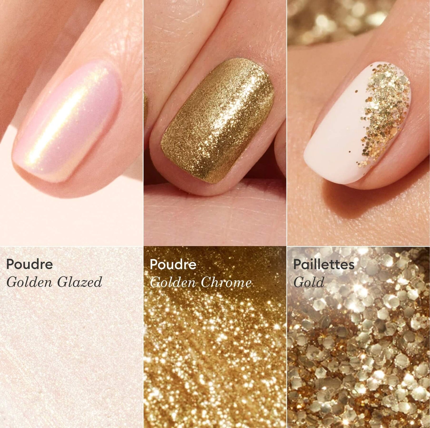 Trio di polveri glitterate ed effetto