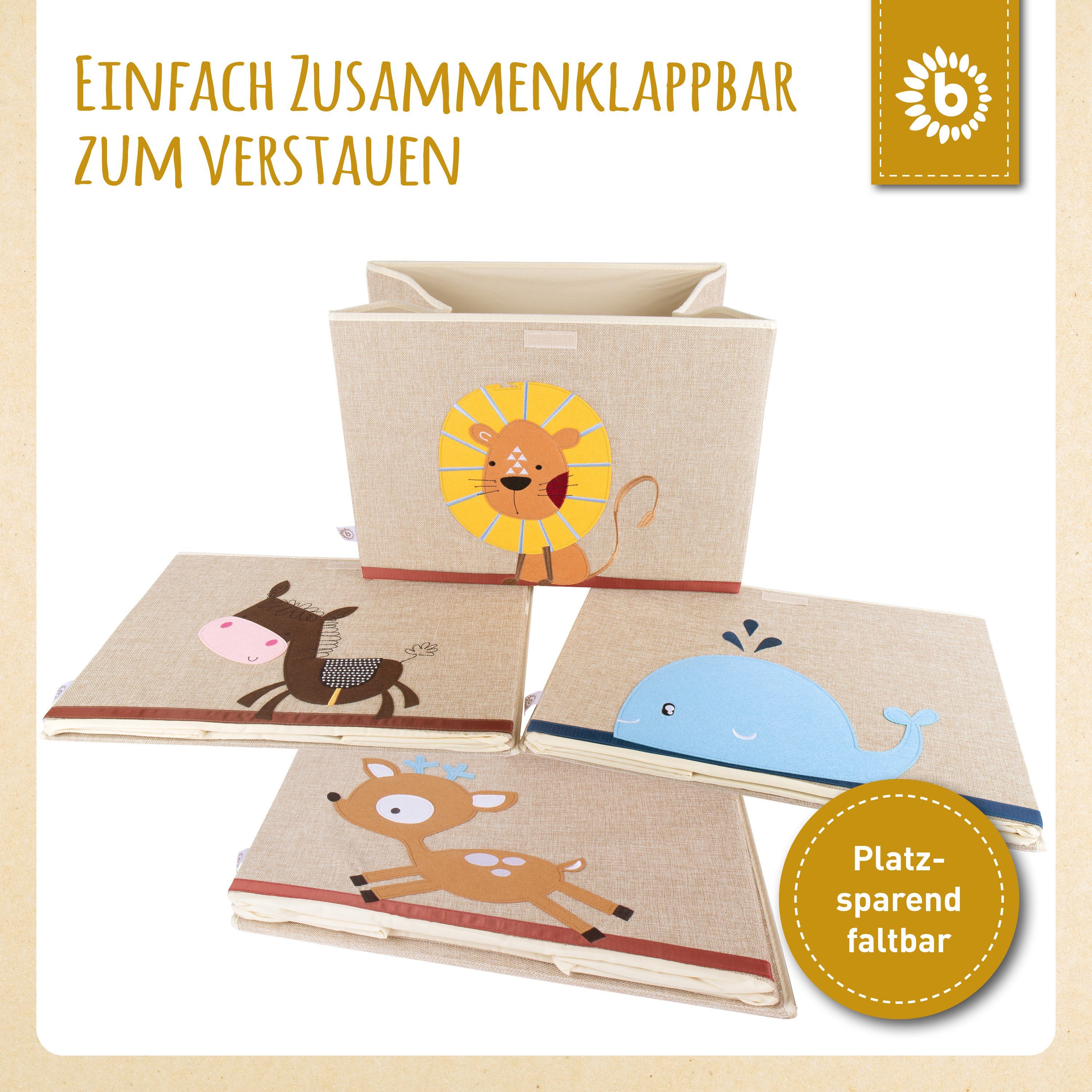 BIECO Spielzeugtruhe Bieco Aufbewahrungsbox mit Deckel 65L faltbar ca. 36x36x51cm Spielzeugkiste mit Deckel Aufbewahrungsbox Kinder Kisten mit Deckel Aufbewahrungsbox Groß Wickeltisch Organizer Löwen Motiv