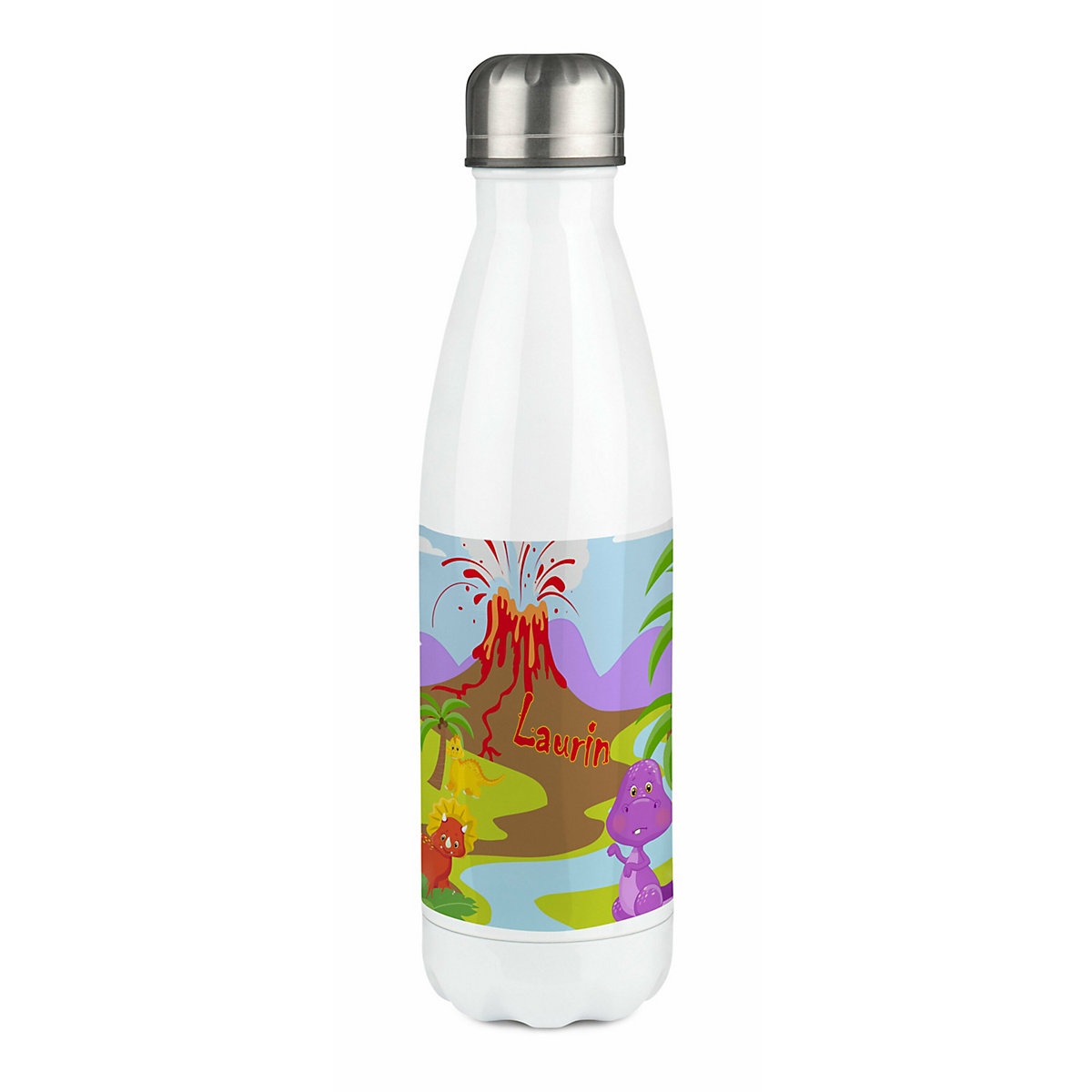 Edelstahl Kinder Thermoflasche / Trinkflasche bunt Dino Spülmaschinenfest, Auslaufsicher, Bruchfest, Doppelwandig, Für Heißgetränke geeignet, Mit Deckel, Isoliert
