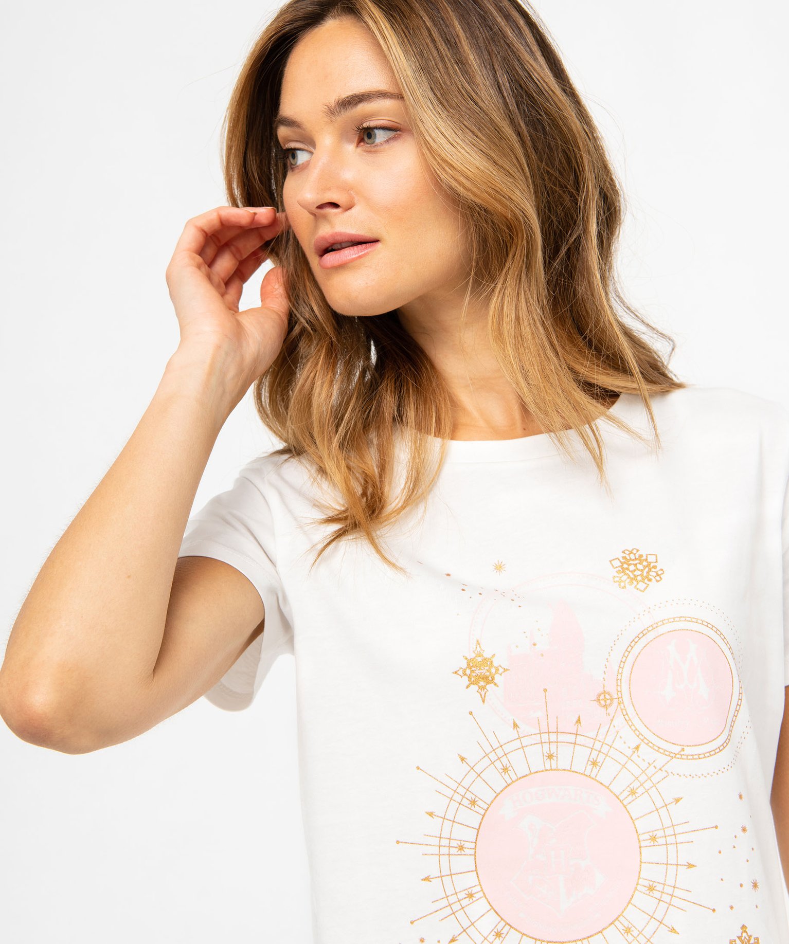 Tee-shirt à manches courtes avec touches pailletées femme ... ecru | GEMO