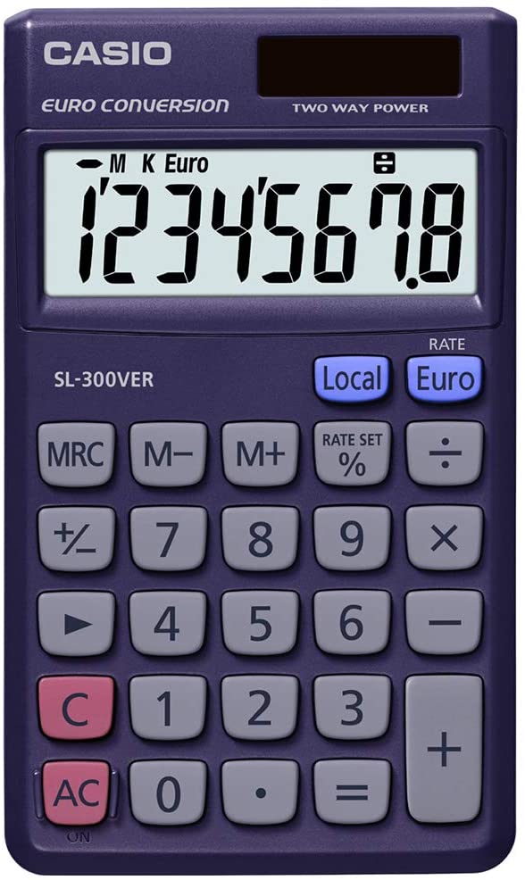 Casio SL-300VERA Taschenrechner Solar/Batterie 8-stellig mit Euro-Umrechnungsfunktion