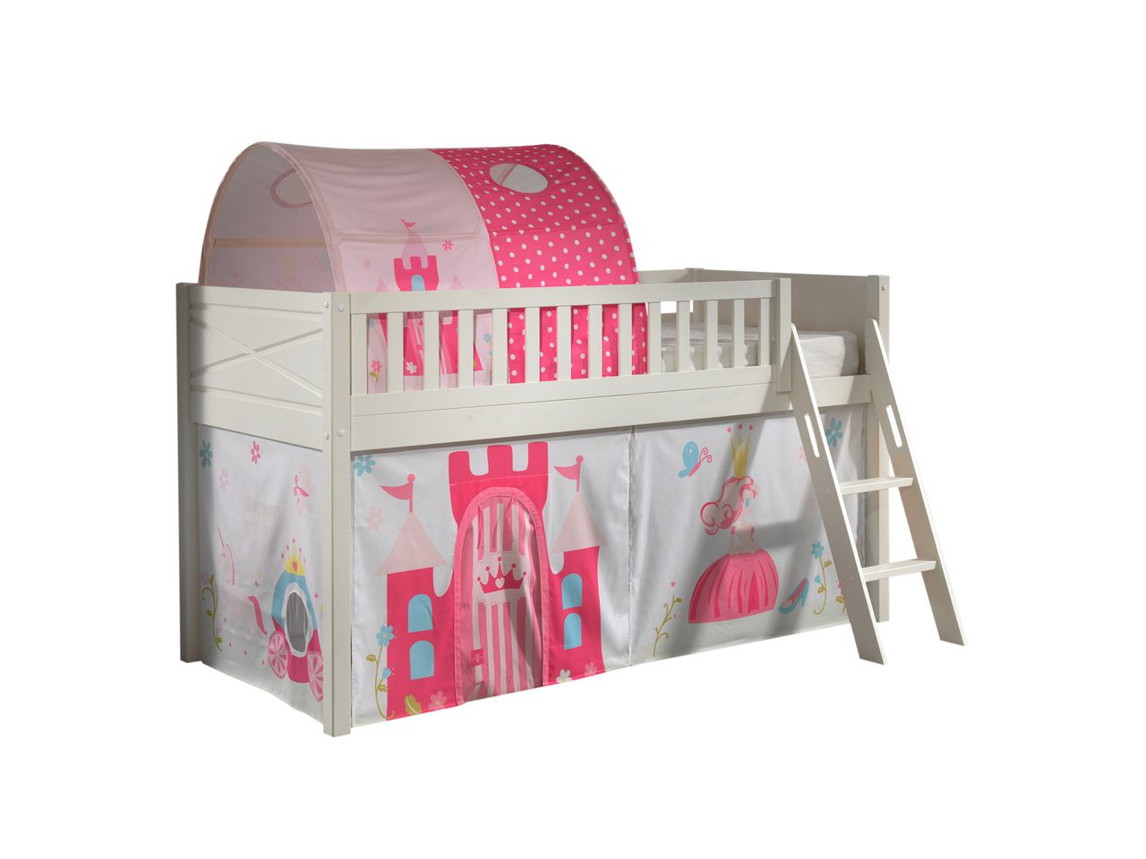 VIPACK Spielbett SCOTT, LF 90 x 200 cm, mit Rolllattenrost, Leiter und Textilset Vorhang und Tunnel 