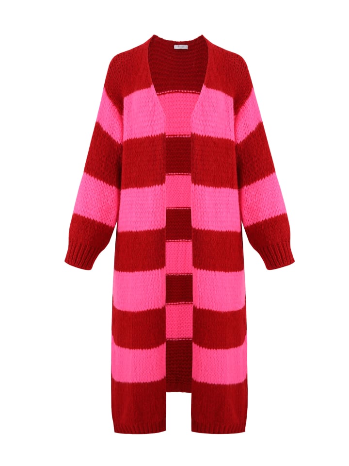 SASSYCLASSY Langer Cardigan mit Blockstreifen in Rot günstig kaufen
