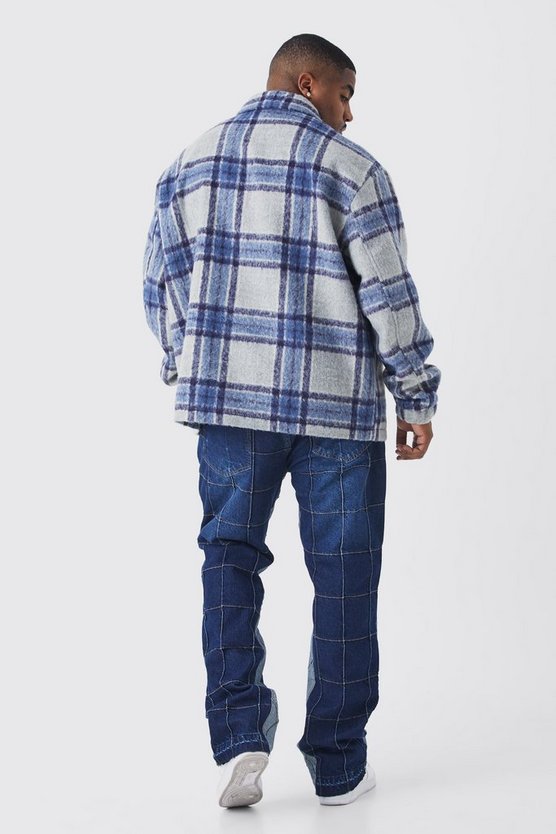 Plus karierte Oversize Harrington-Jacke in Wolloptik