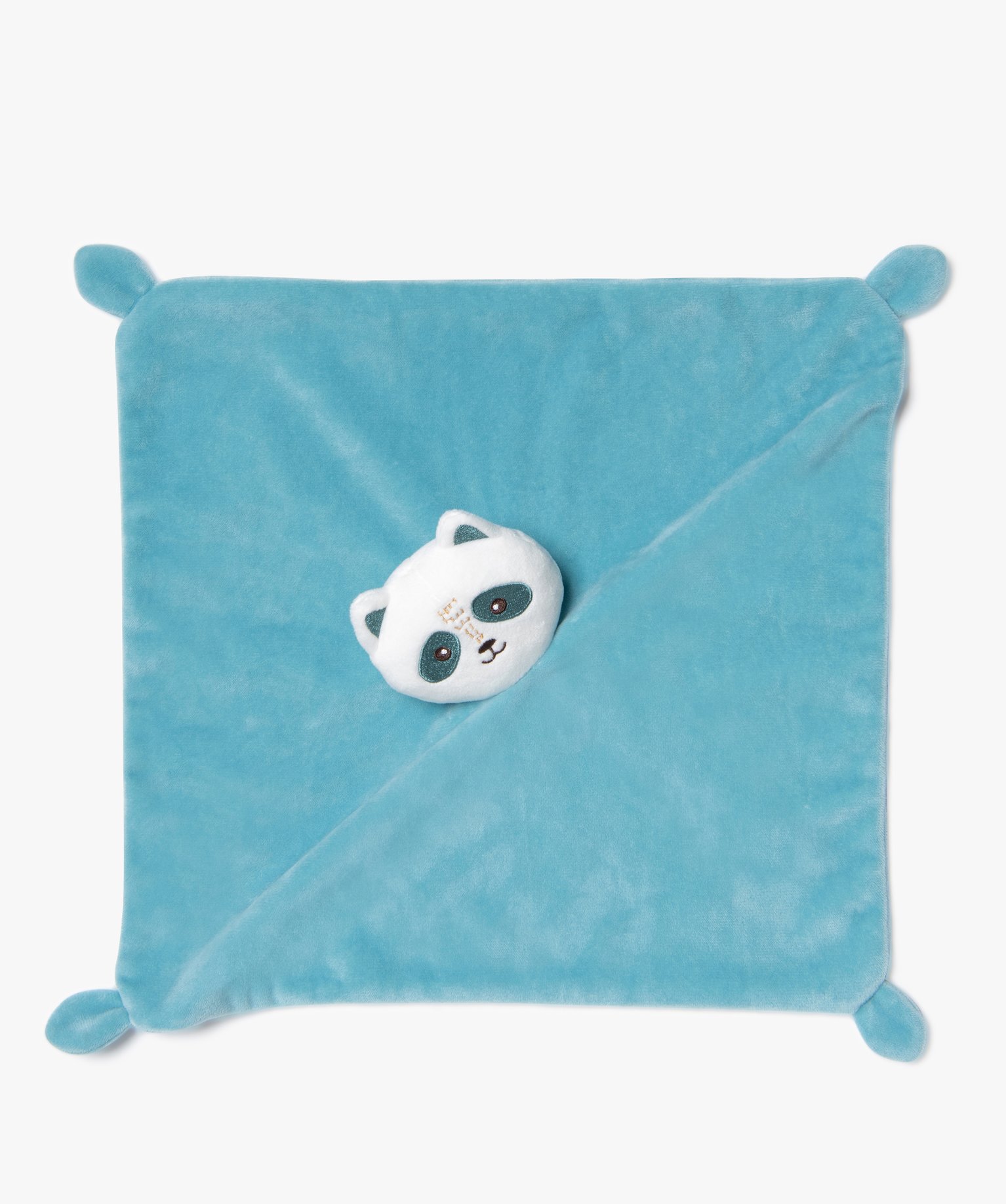 Doudou plat avec tête de panda pour bébé bleu | GEMO