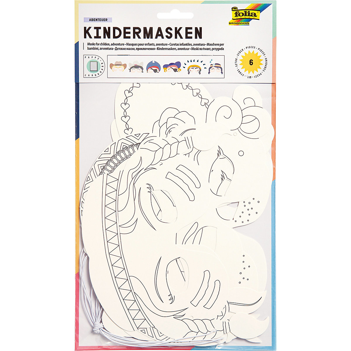 Pappmaskenset Kinder, 6 Stück