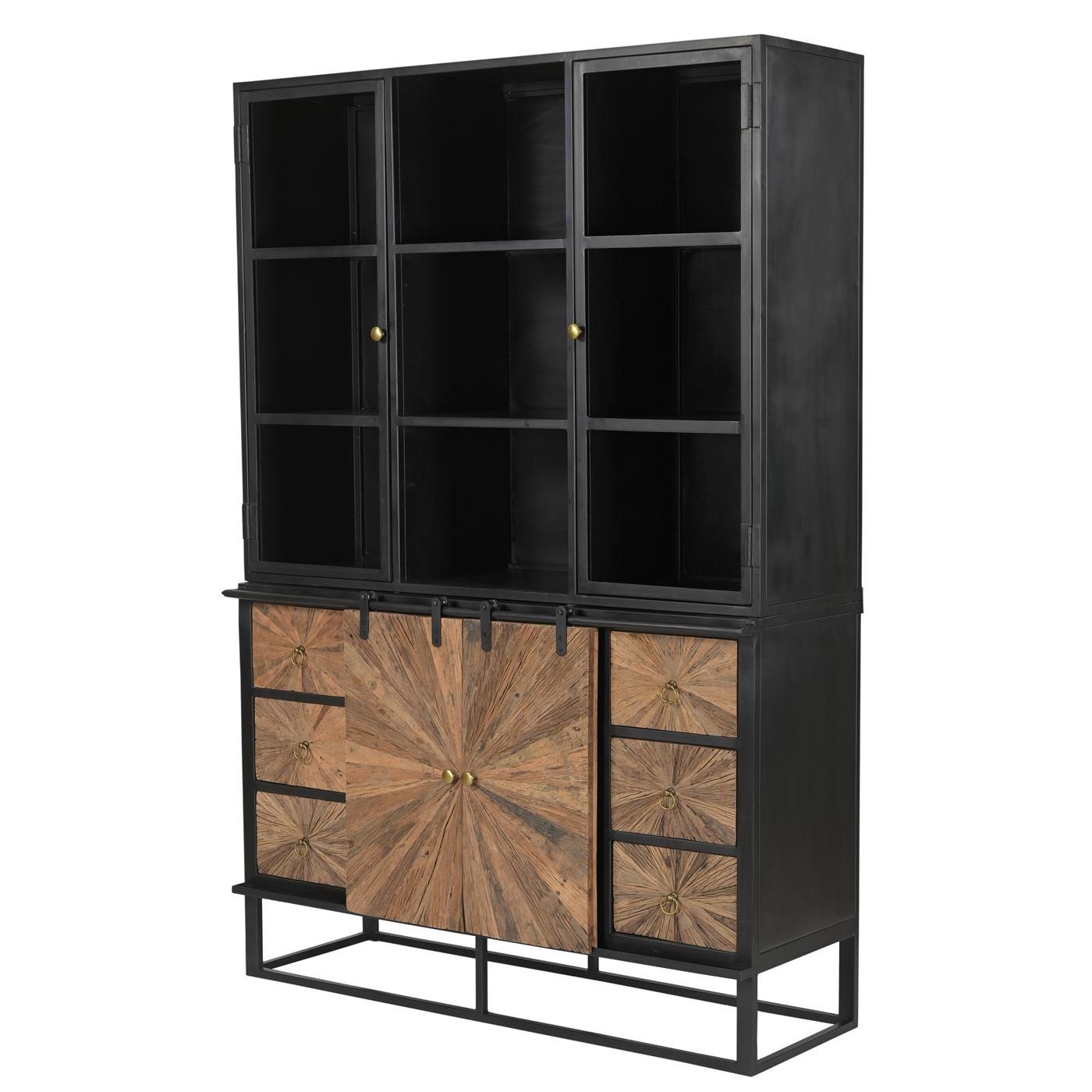 baario Buffet Schrank MERID Industrial Altholz Vitrine recyceltes Massivholz & Eisen Geschirrschrank