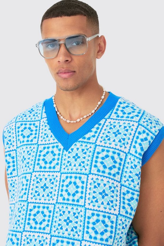 Gehäkeltes Oversize Tanktop mit V-Ausschnitt
