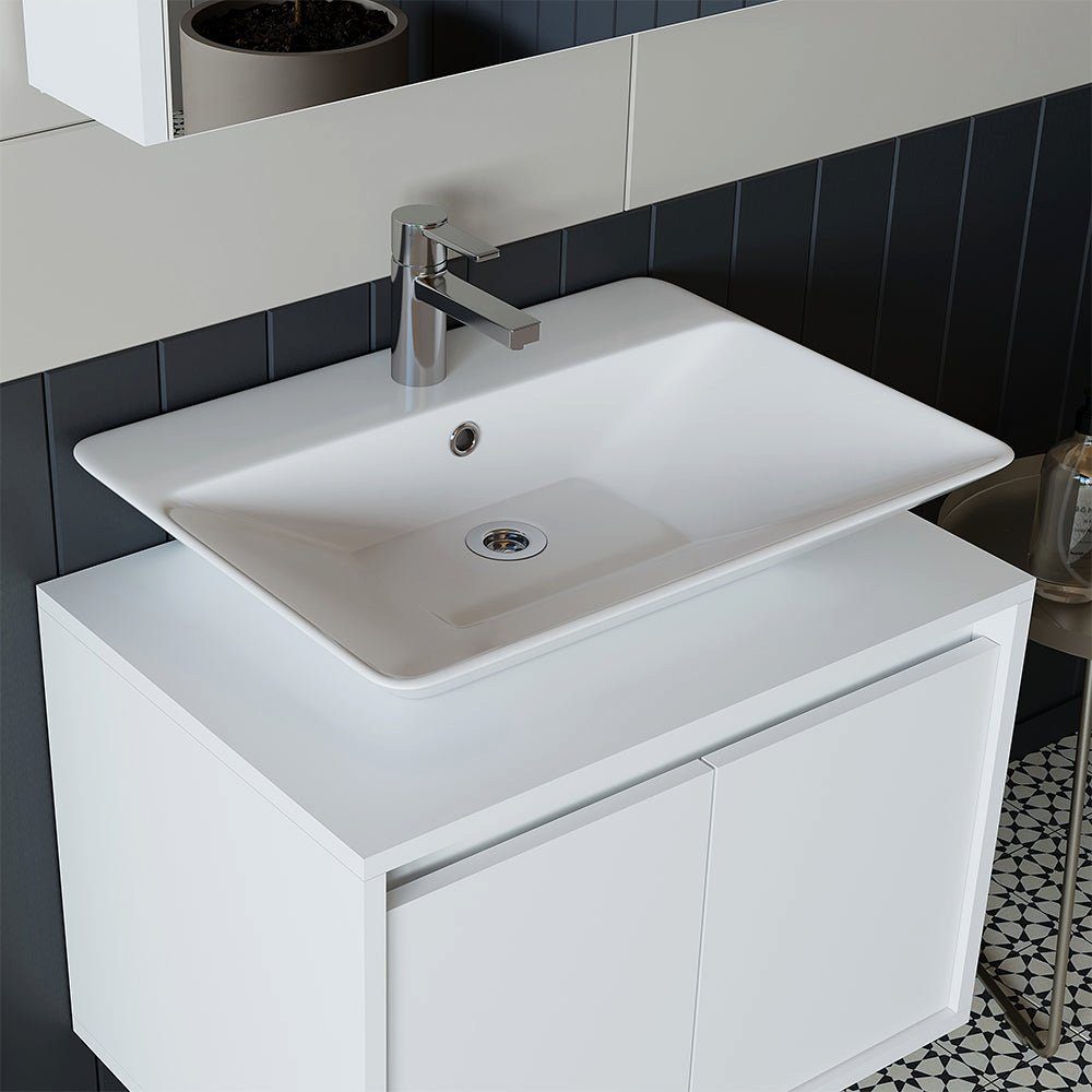 Roomart Badmöbel-Set, (Badmöbel Set 65cm Unterschrank Waschbecken Spiegelscrank Hochschrank)