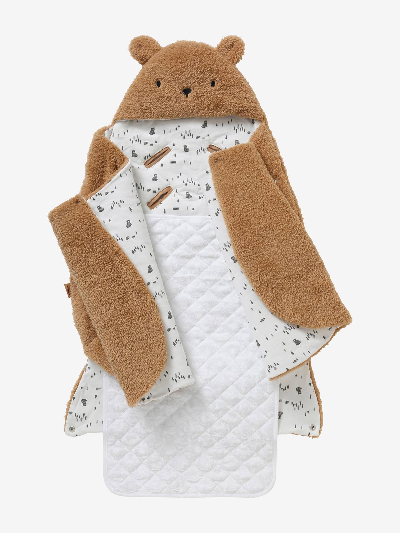 Vertbaudet 2-in-1 Baby Ausfahrsack/Wickelunterlage, Plüsch Oeko-Tex - grau/nachtblau polarstern