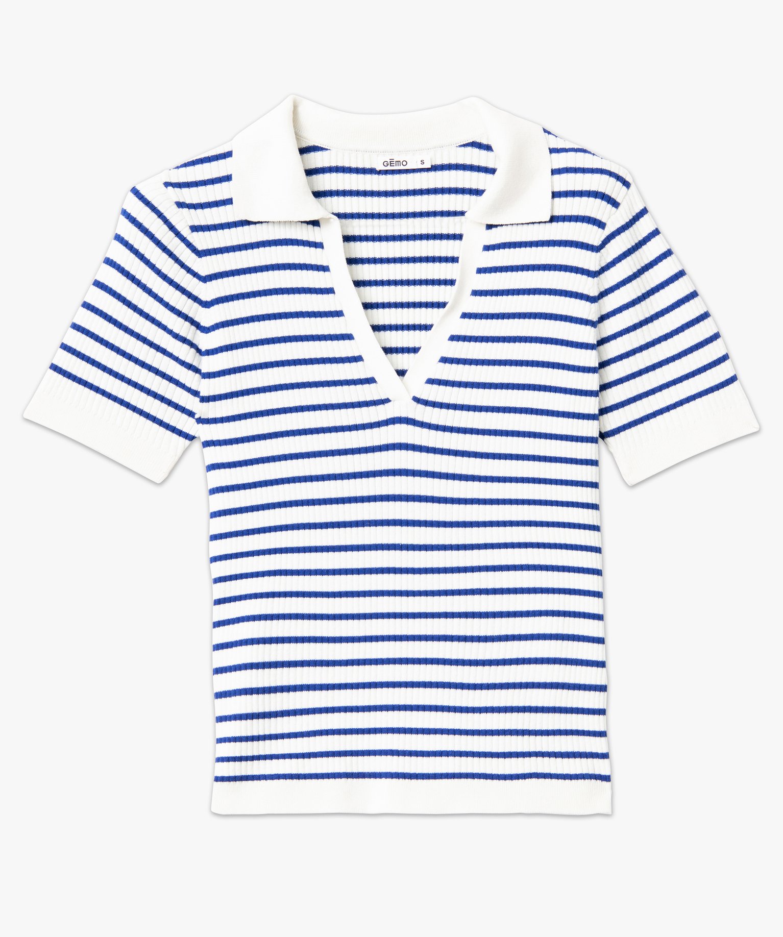 Pull rayé à manches courtes et col V femme raye | GEMO