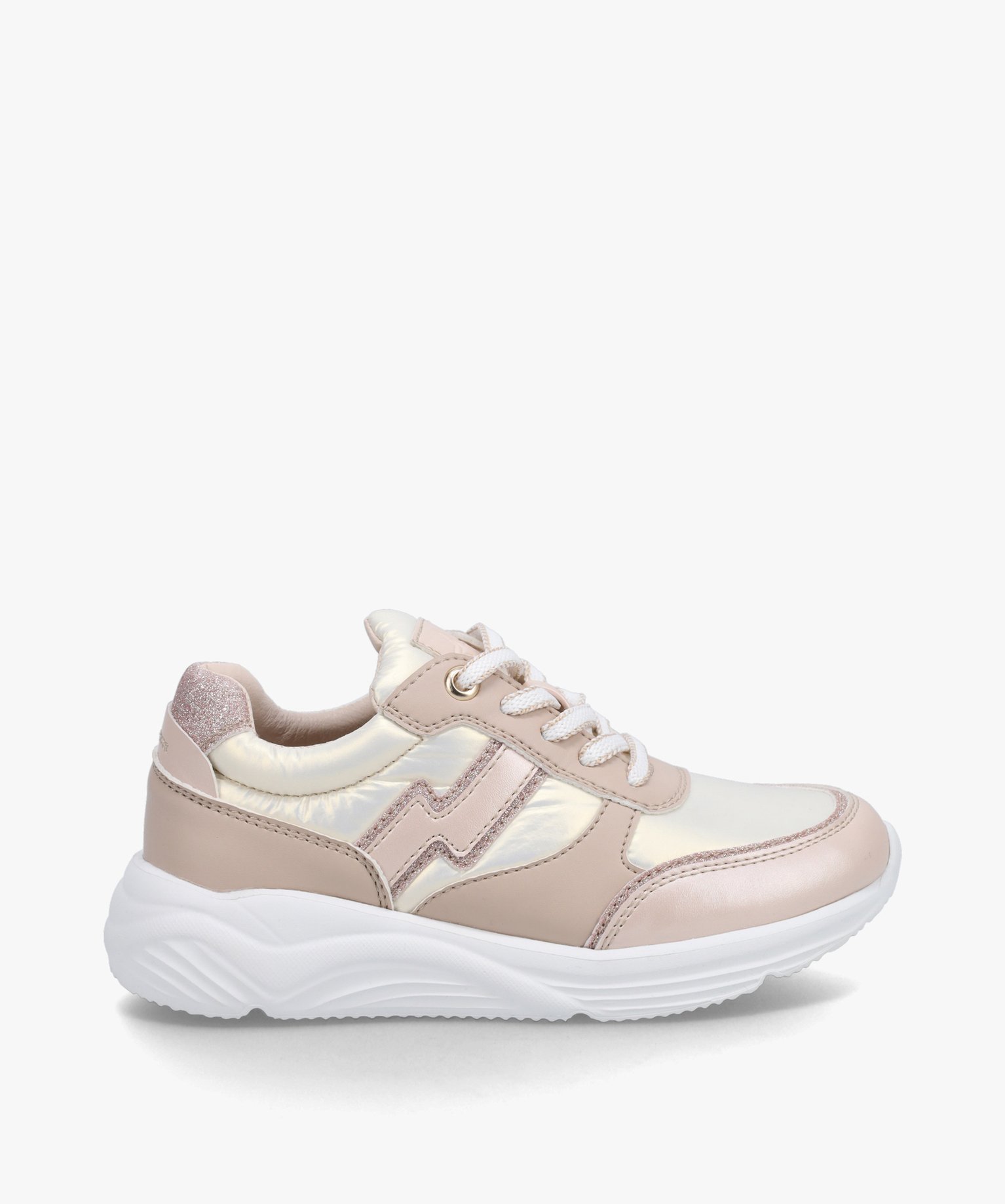 Baskets fille légères à lacets dessus toile satinée et i... rose | GEMO