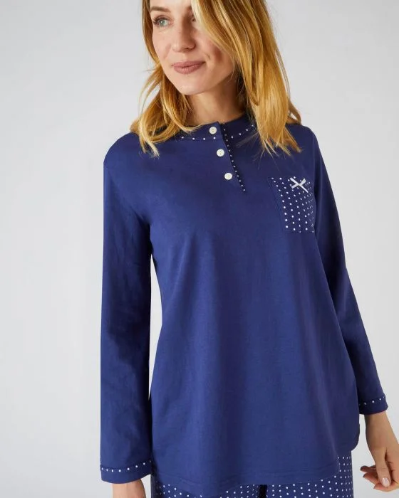 Pyjama-tunique en pur coton peigné, manches longues