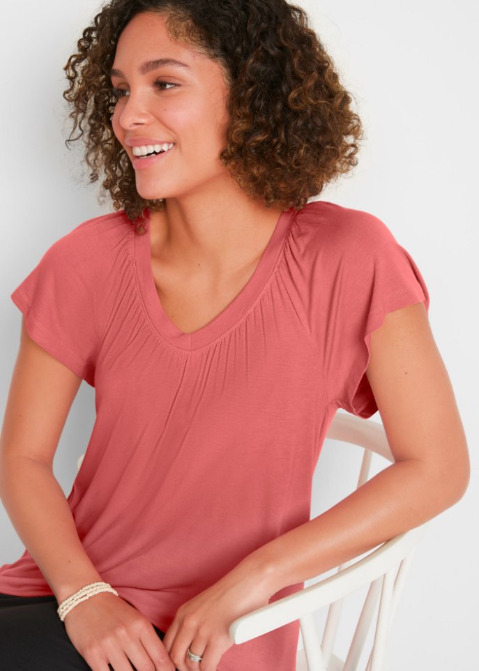 Shirt mit V-Ausschnitt, kurzarm