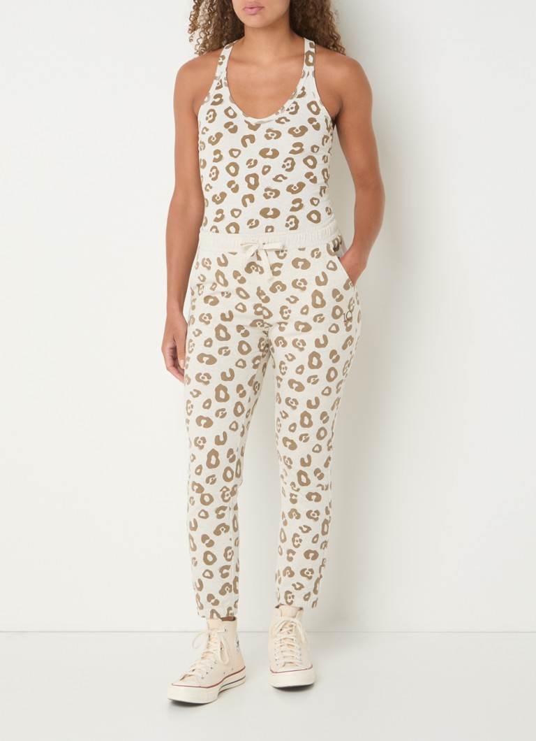 Pantaloni della tuta 10DAYS a vita media, affusolati e corti, in cotone biologico con stampa leopardata.