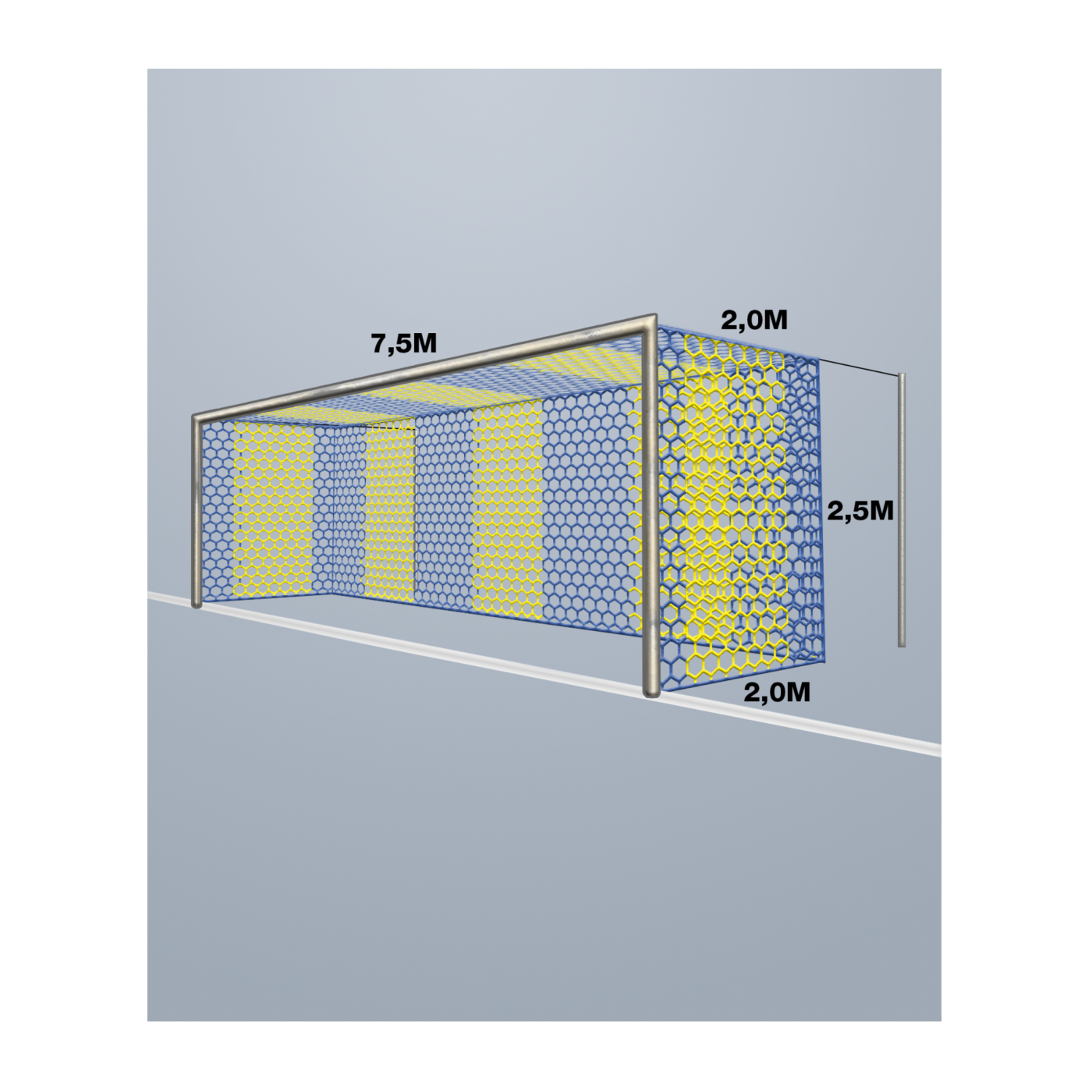 Cawila Tornetz HEXA 7,50x2,50m | Tiefe 2,0x2,0m | Maschenweite 12cm | Stärke 4mm | blau/gelb