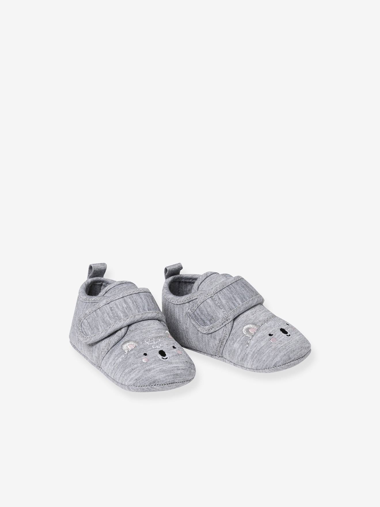 Chaussons souples scratchés bébé gris chiné