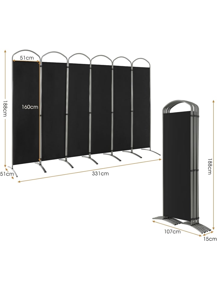 COSTWAY Raumteiler 6 tlg. 188cm in Schwarz günstig kaufen onesize