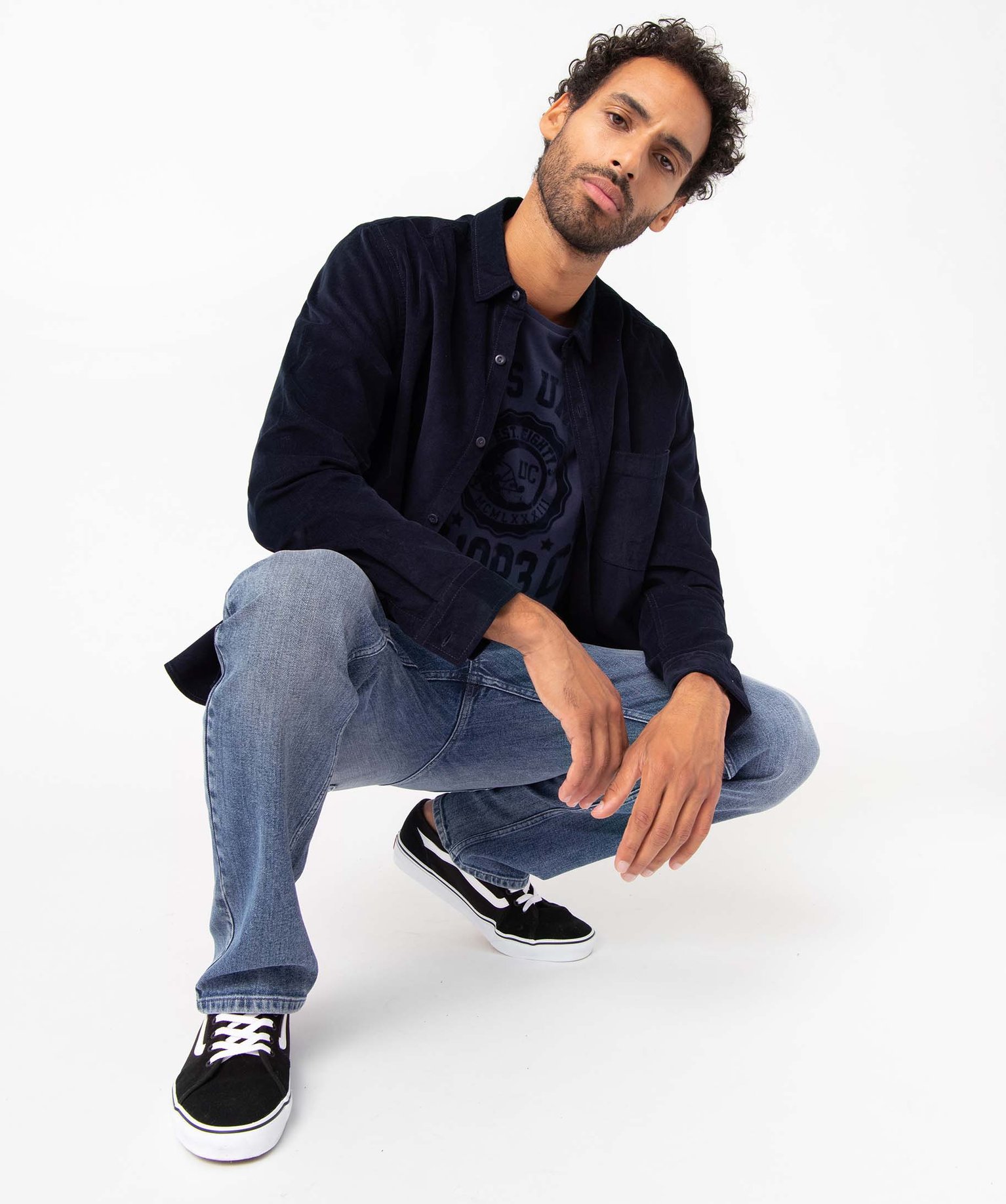 Tee-shirt homme avec inscription velours – Camps United bleu fonce | GEMO