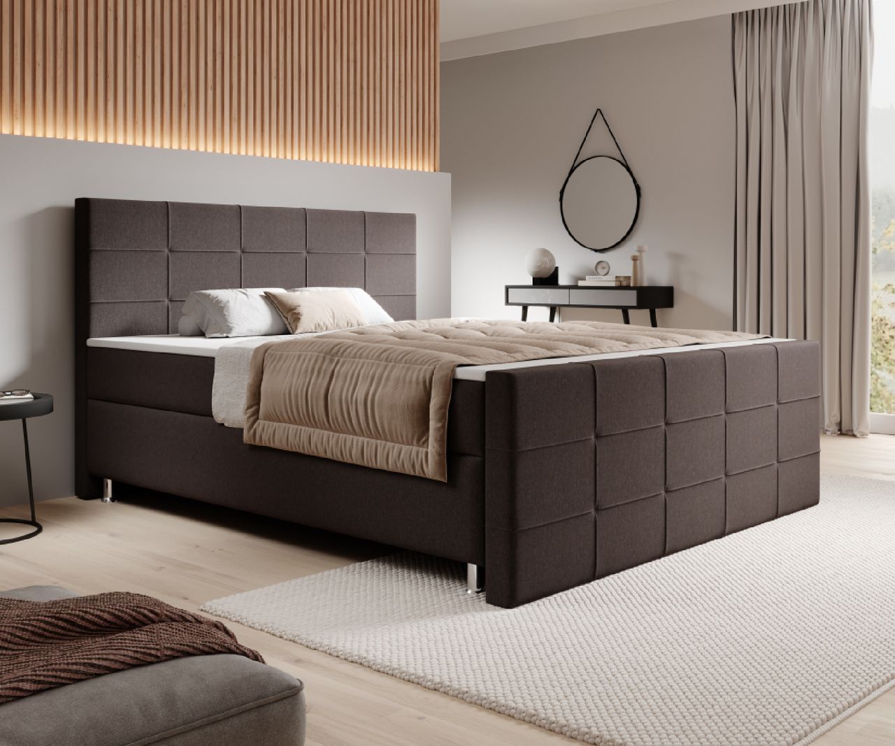 IHG IHG Boxspringbett Florenz 180x200cm Webstoff Braun