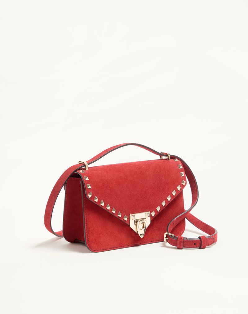 Bolsa de ombro pequena Valentino Garavani Rockstud em camurça