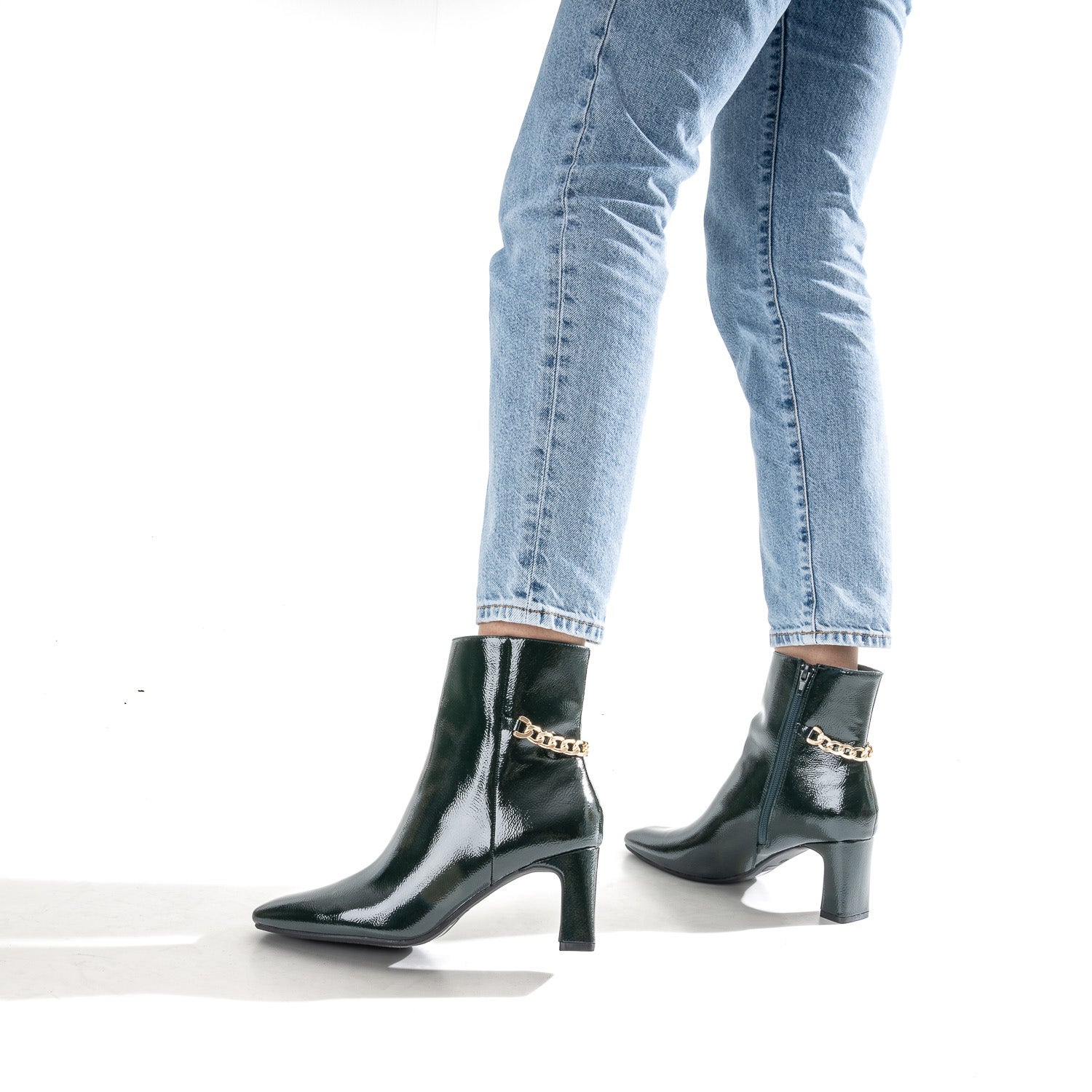 Boots vert foncé verni décor chaîne