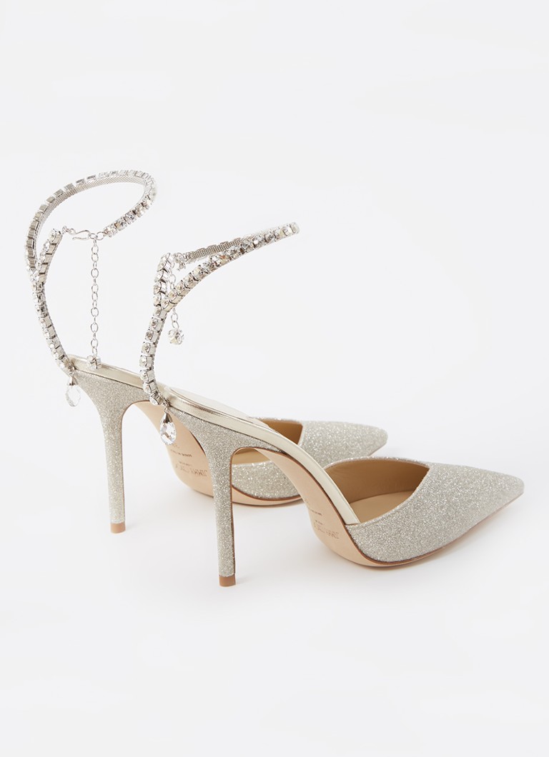 Pantofi cu toc înalt Jimmy Choo Saeda, împodobiți cu paiete și cristale.