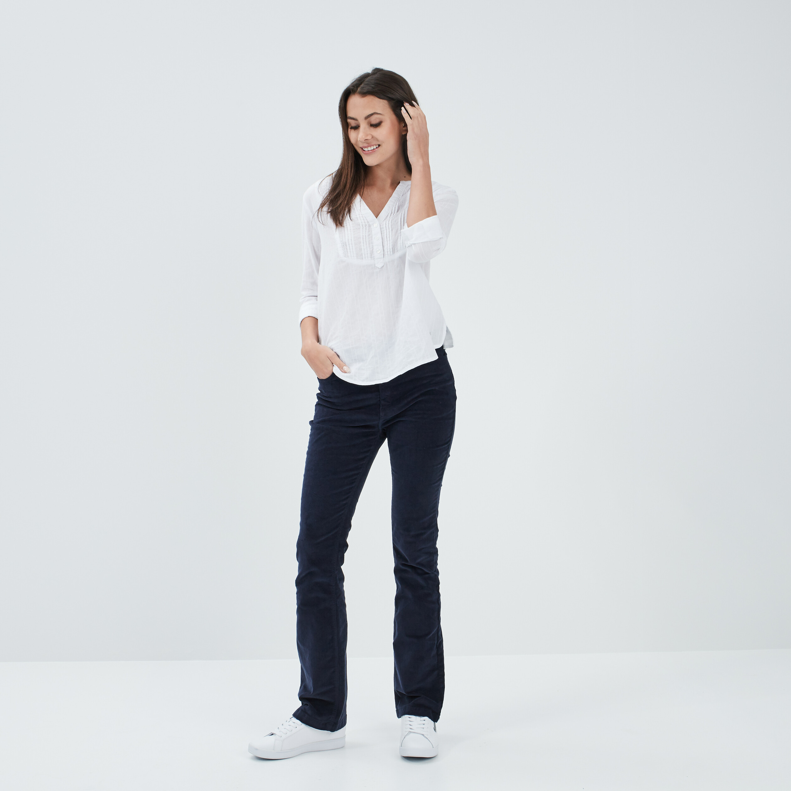 Blouse plastron manches 3 4 Creeks ivoire femme | La Halle