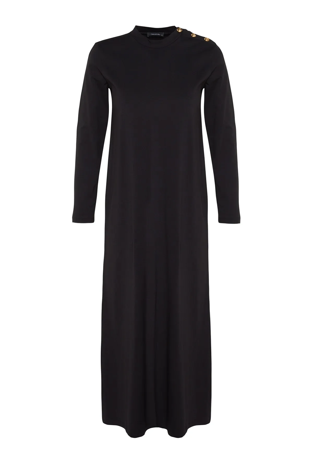 Trendyol Modest  Schwarzes Strickkleid mit Knopfleiste an der Schulter TCTSS23EB00291