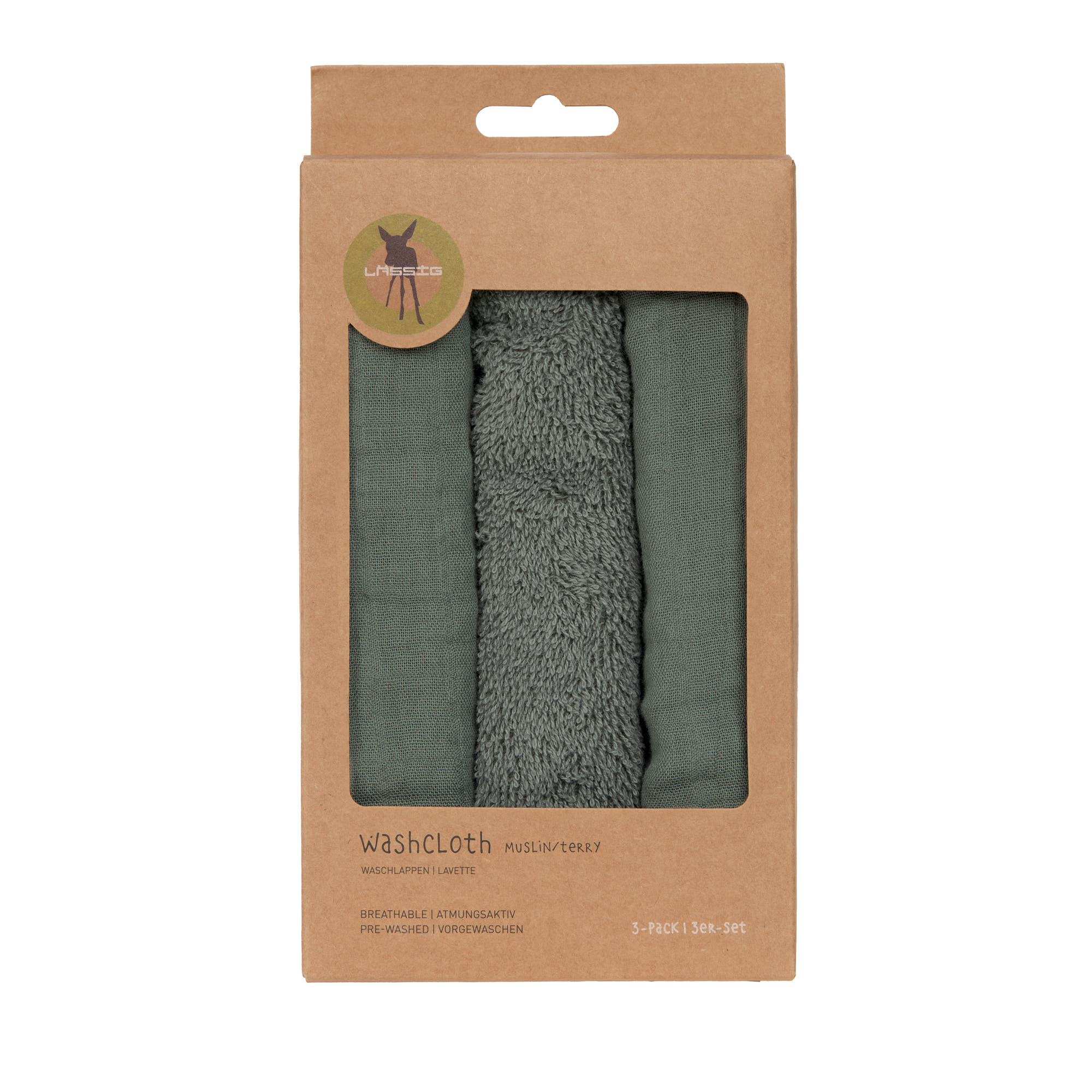 Musselin Waschlappen Baby 3er Set, Petrolgrün