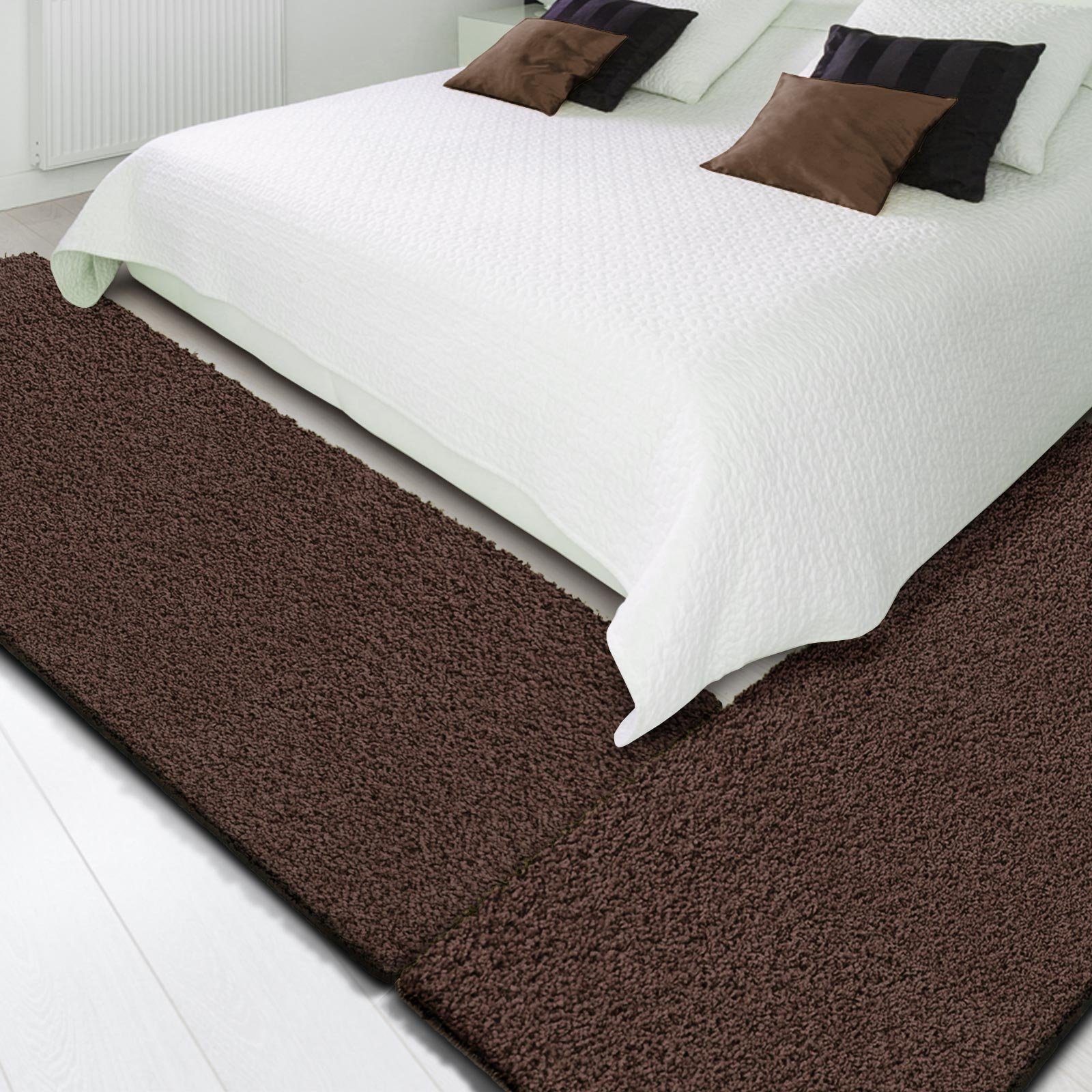 Hochflor-Bettumrandung Barcelona Dunkelbraun, 3 Größen, Teppichläufer, ideal im Schlafzimmer Floordirekt, Höhe 22 mm, (3-tlg), Shaggy