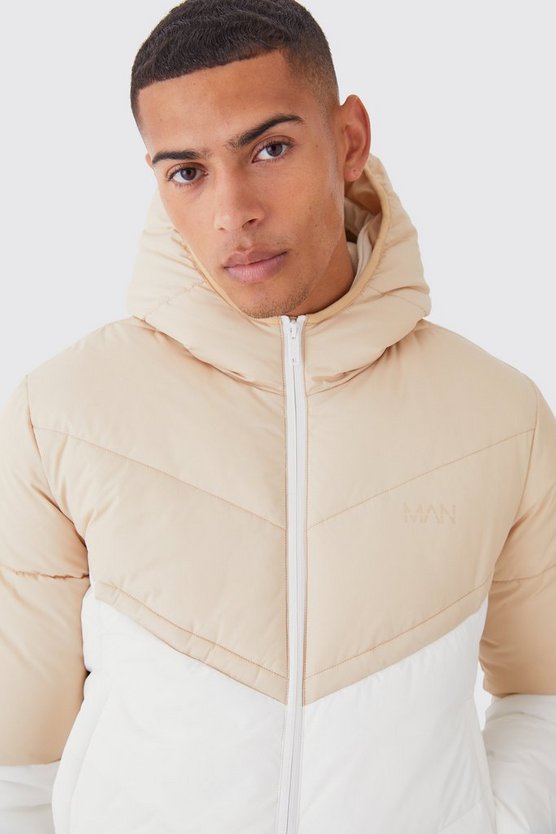 Man Colorblock Steppjacke mit Kapuze