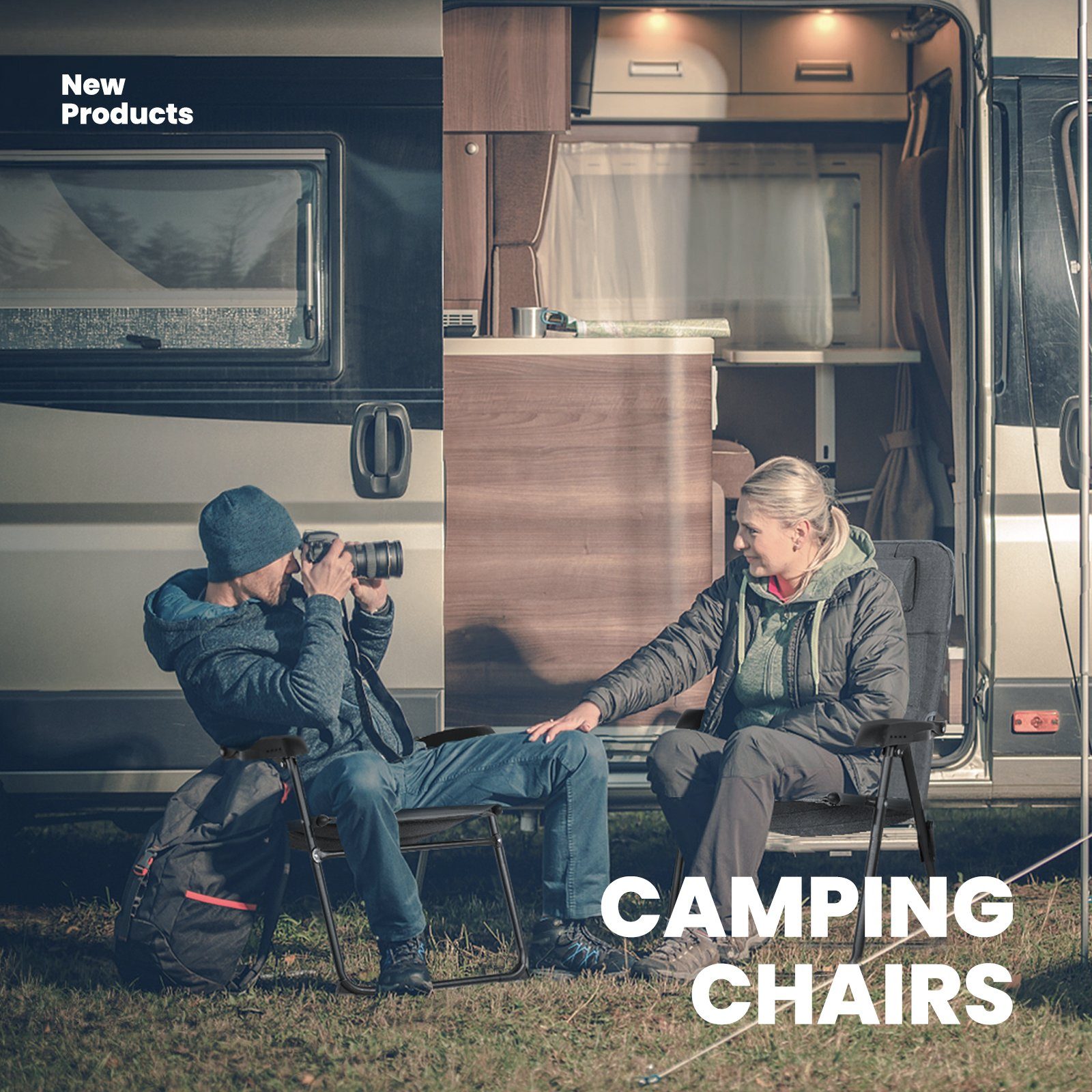 HOMECALL Campingstuhl Gartenstuhl Anglerstuhl Faltsessel Klappstuhl für Wohnwagen Outdoors, 5 fach Verstellbarer Rückenlehne, Hochlehner mit Gepolsterter, Anti-UV Olifen gepolstert mit Schaumstoff