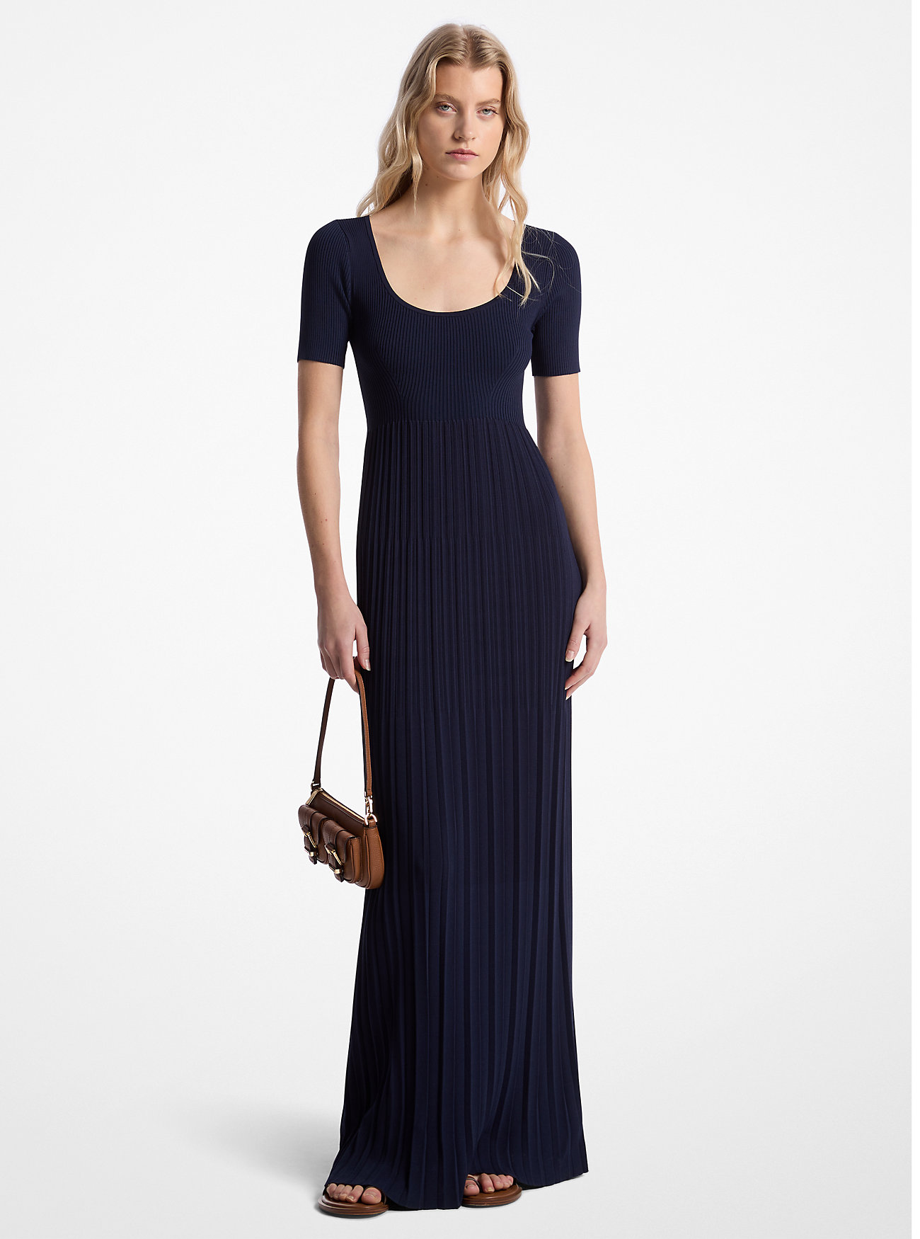 Ribbet Stretch Strikket Midikjole - MIDNIGHTBLUE