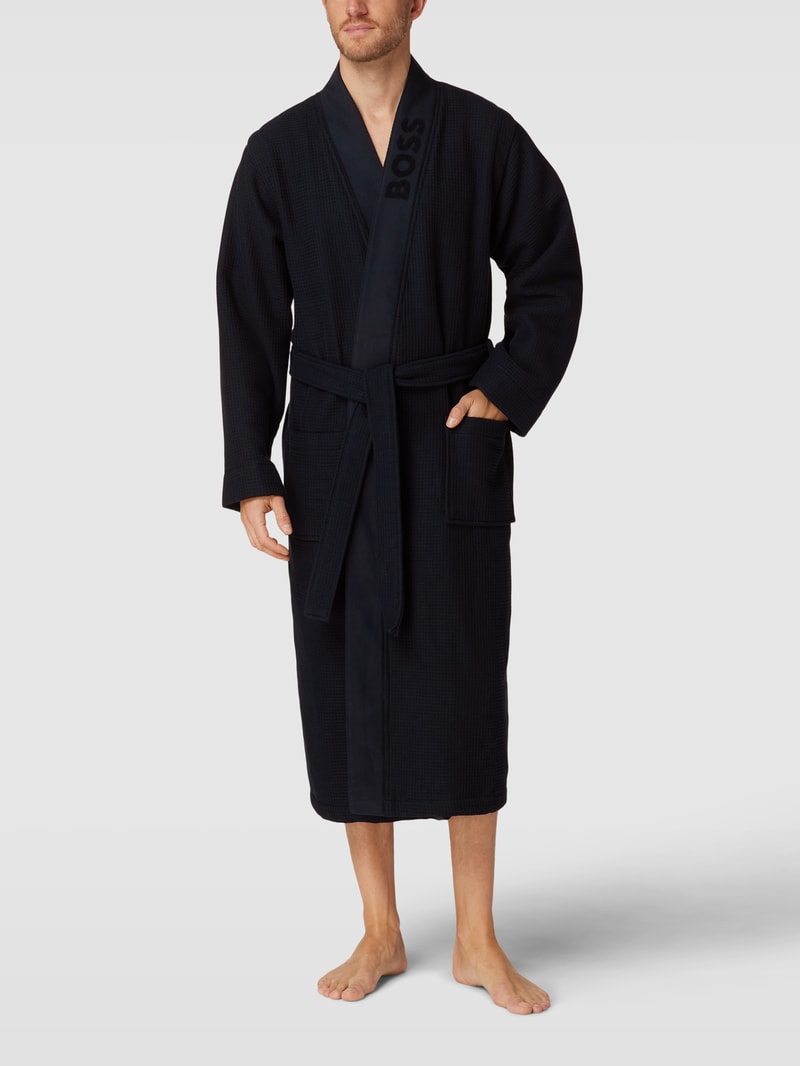 Bademantel mit Strukturmuster Modell 'Waffle Kimono' in dunkelblau