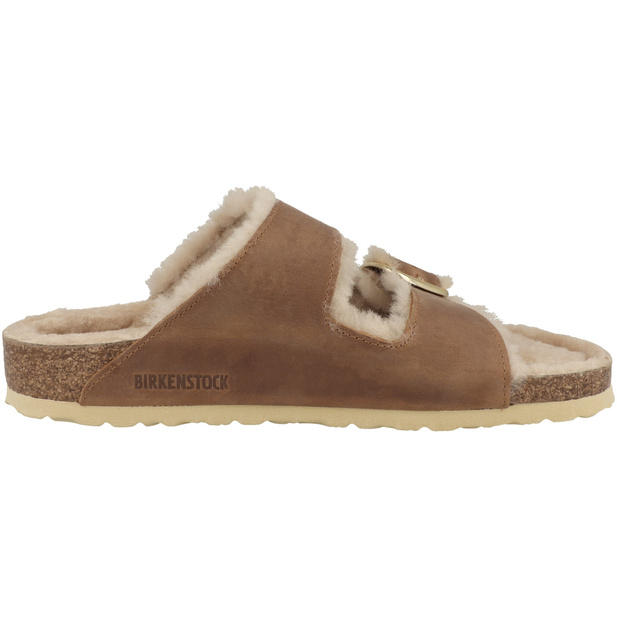 Birkenstock Arizona Big Buckle Lammfell Geöltes Nubukleder schmal Sandale braun