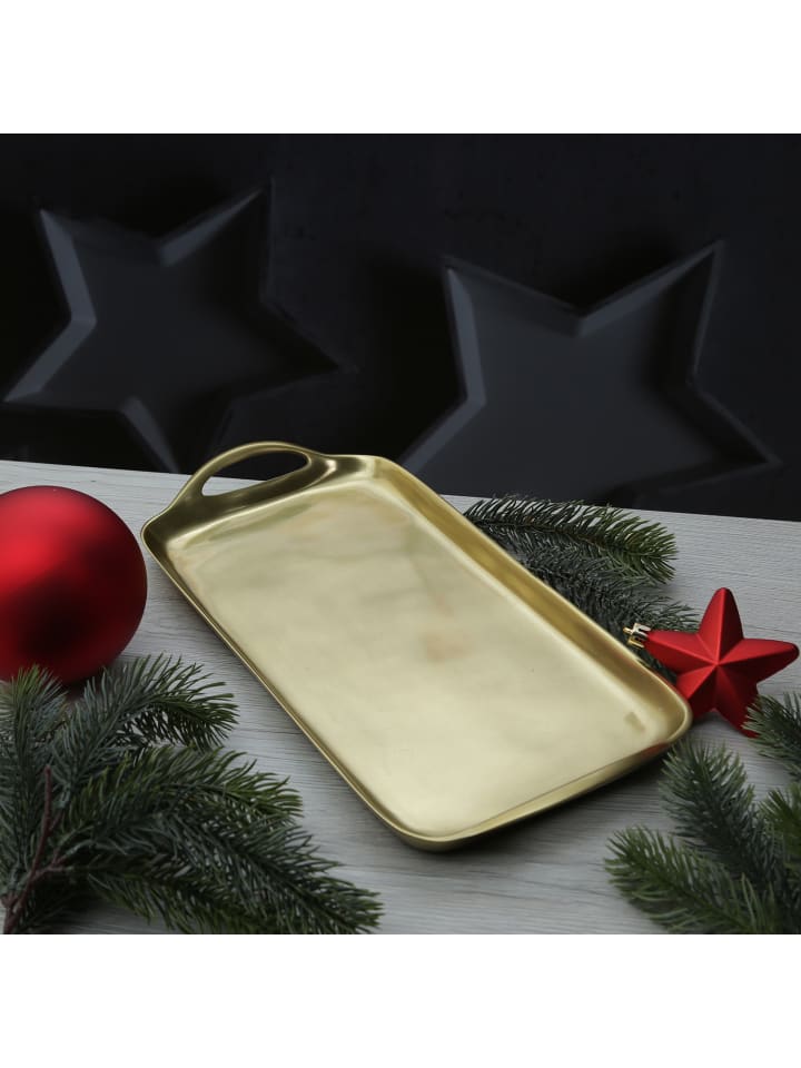 MARELIDA Dekotablett Dekoteller Serviertablett mit Griffen L: 36cm in gold günstig kaufen onesize