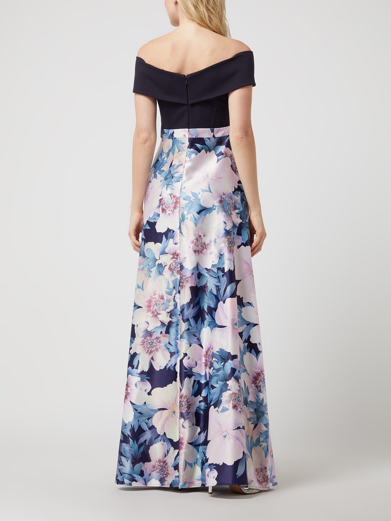 Off-Shoulder-Abendkleid in Wickel-Optik in marineblau meliert