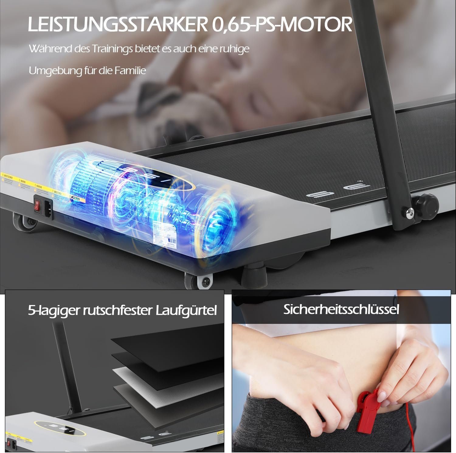 ISE Laufband (Laufband für zuhause klappbar, Laufband mit 15 Trainingsprogrammen), leisen Motor& Tablet Halterung, klappbares Laufband, SY-T2715